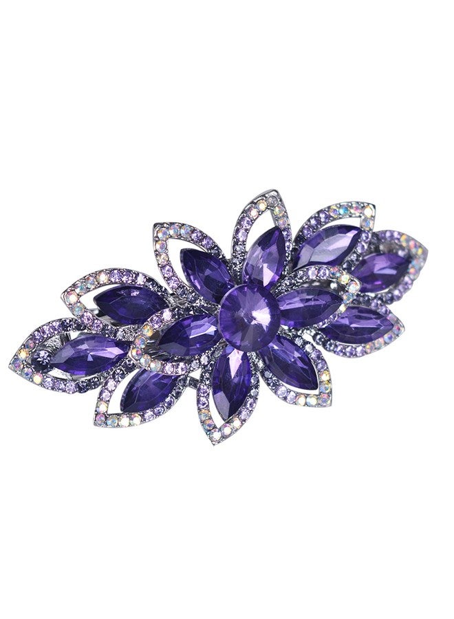 Sankuwen Floral Rhinestone Hairpin Luxury Crystal Flower Hair Barrette Clip (Purple) - Image 2